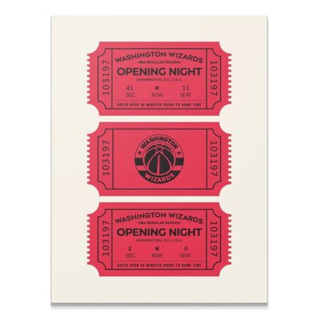 Full view of the three stylized red and black Tickets - Wizards poster art, featuring Opening Night details.