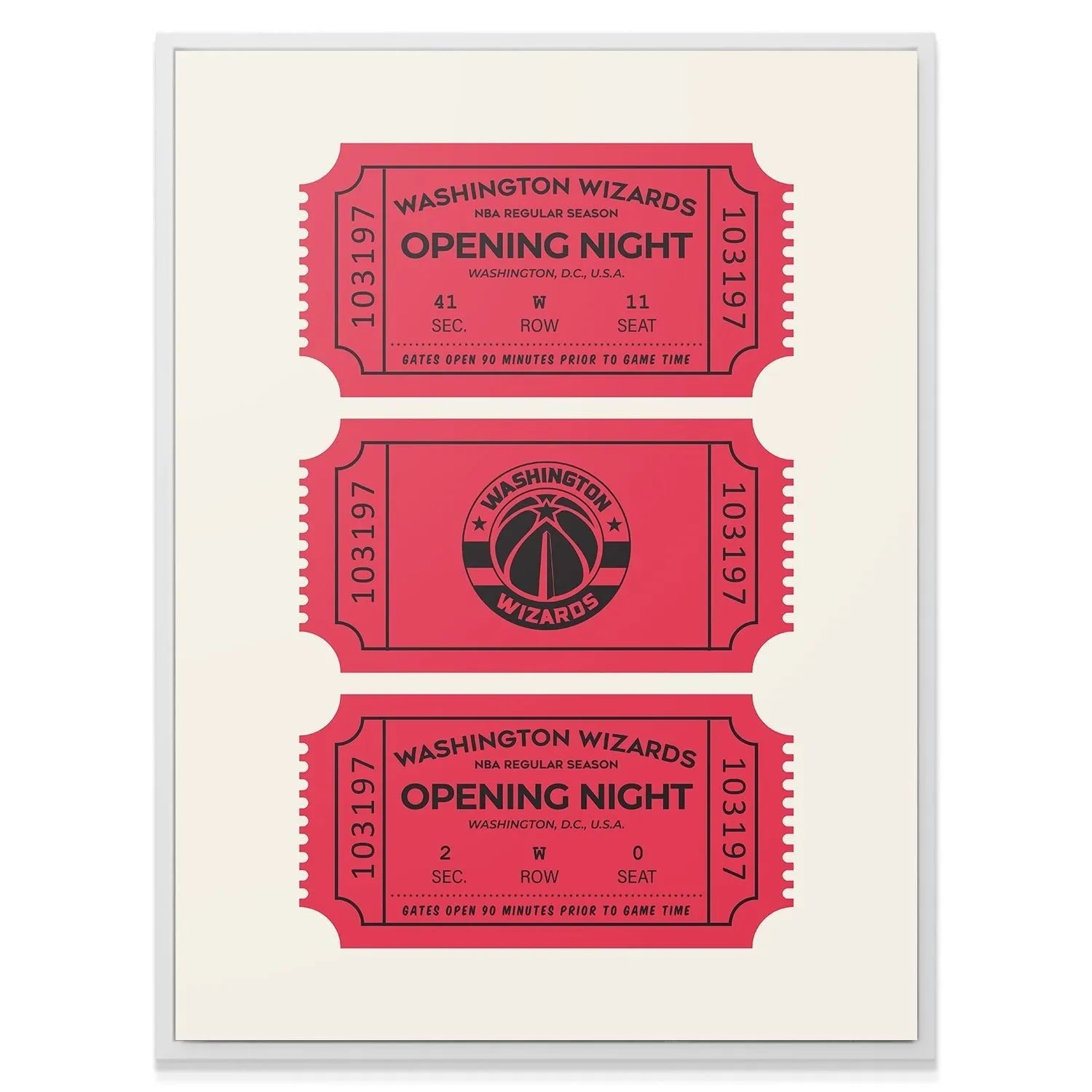A side-angle view highlighting the perforated edges of the vintage Tickets - Wizards stubs design.