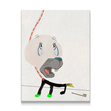 Full view of the collage artwork 'Tink Tink' showing the character looking upwards