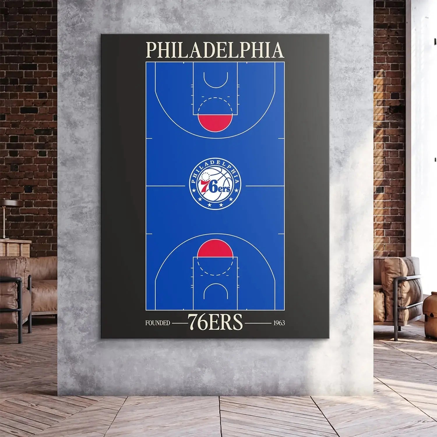 Overhead angle showcasing the meticulous line work and court markings of the Top Court Design - 76ers layout.