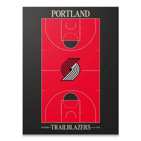 Full view of the stylized Portland basketball court aesthetic: Top Court Design - Blazers.