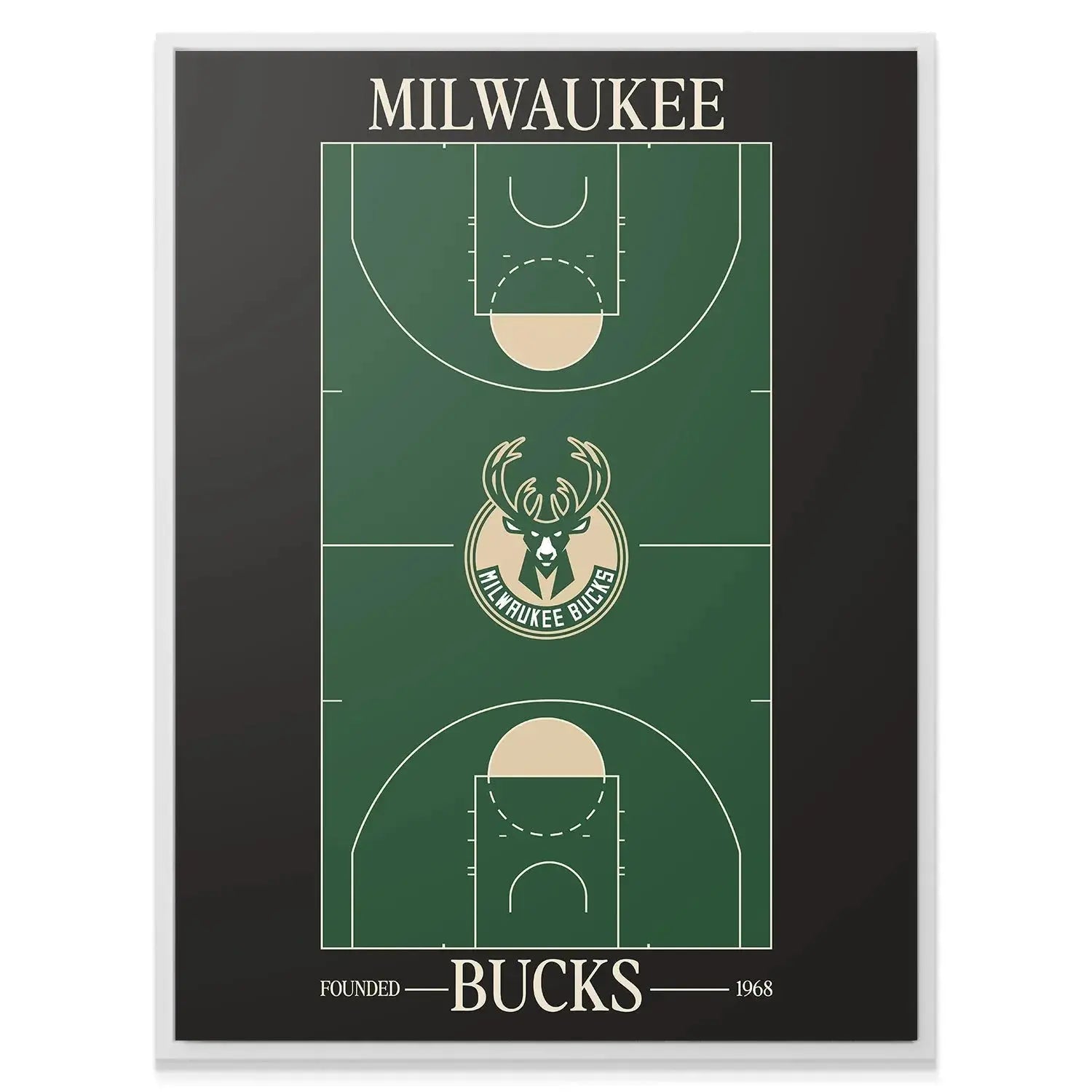Angle shot showing the texture and matte finish of the framed Top Court Design - Bucks poster hung on a wall.