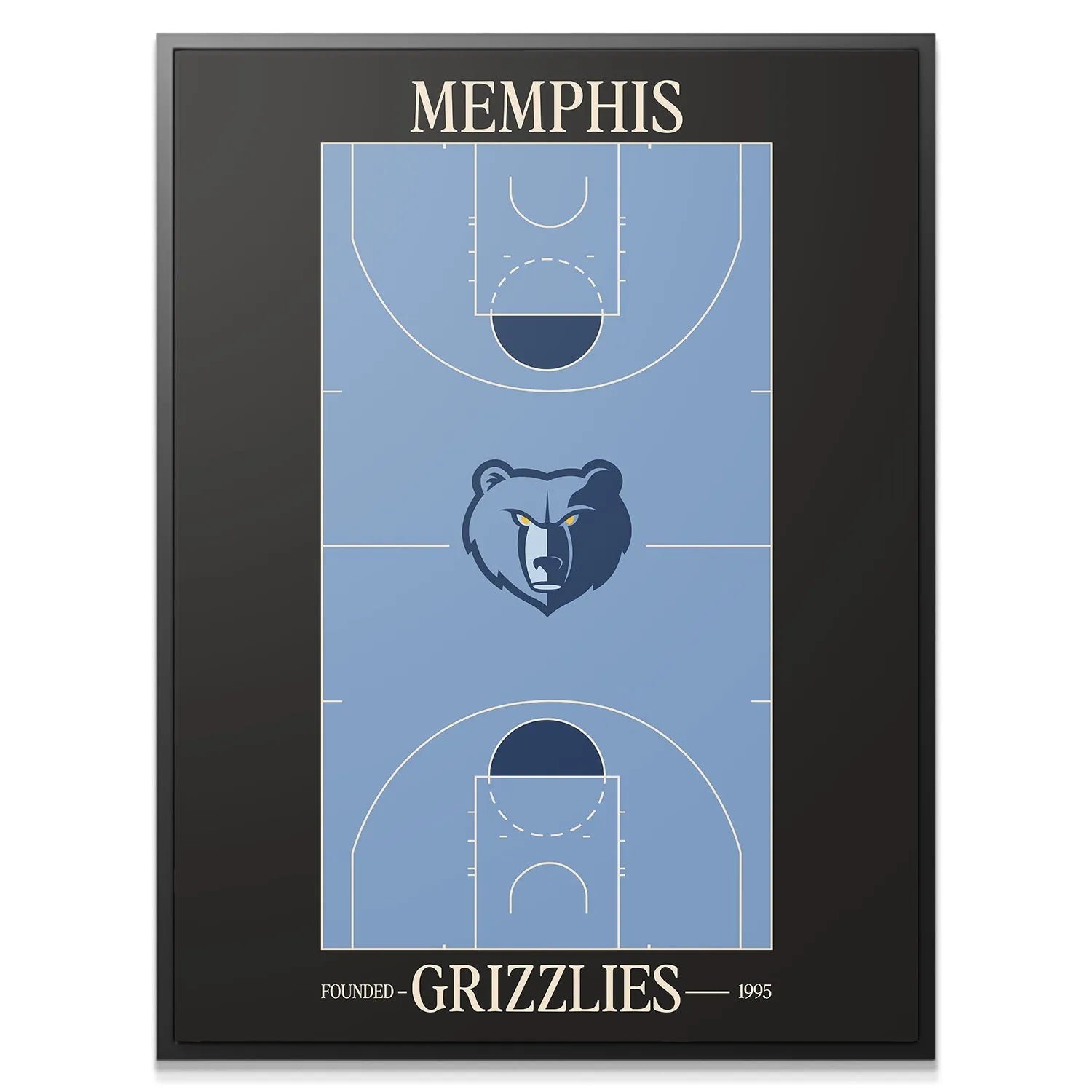Close-up detail of the center court bear logo and text on the Top Court Design - Grizzlies print.