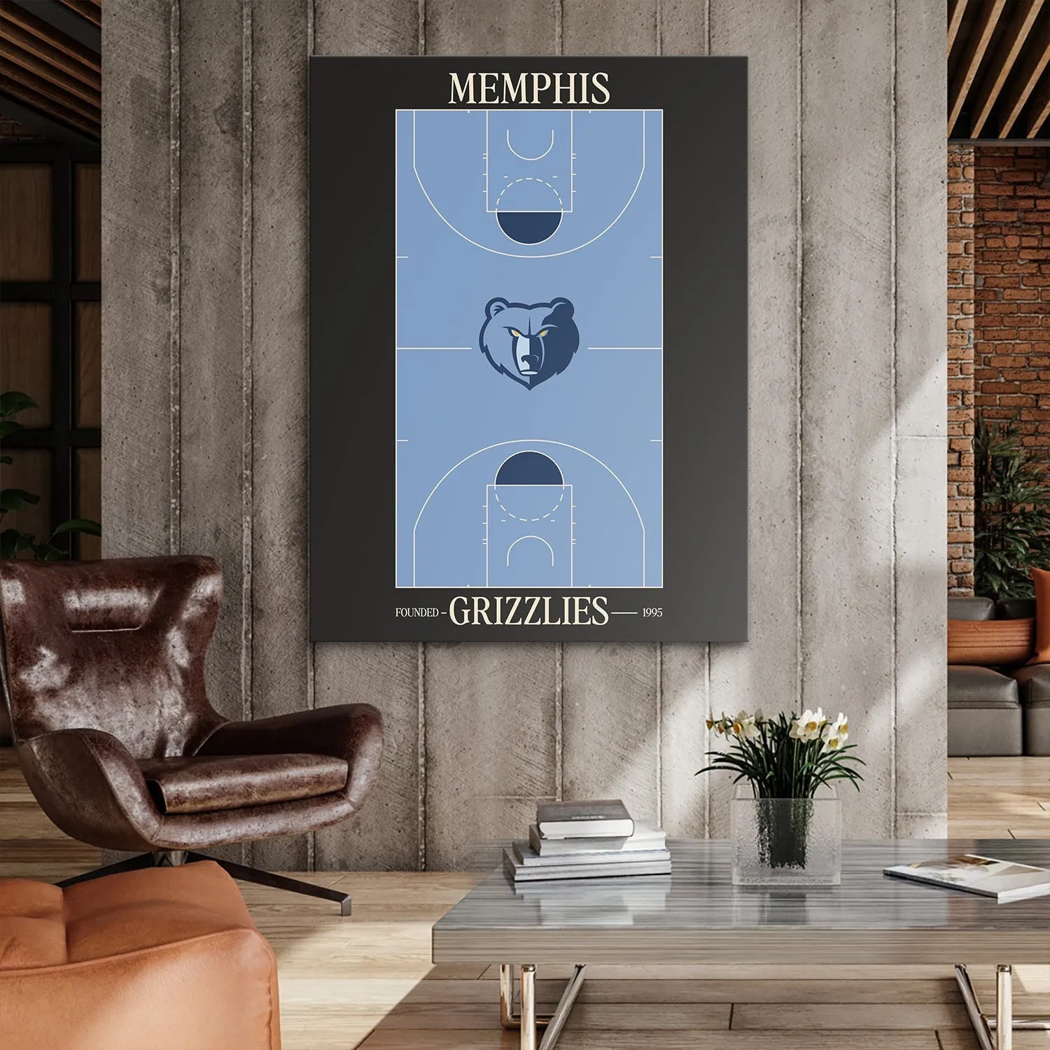 Corner angle showing the precise line work of the free-throw lane on the Top Court Design - Grizzlies poster.