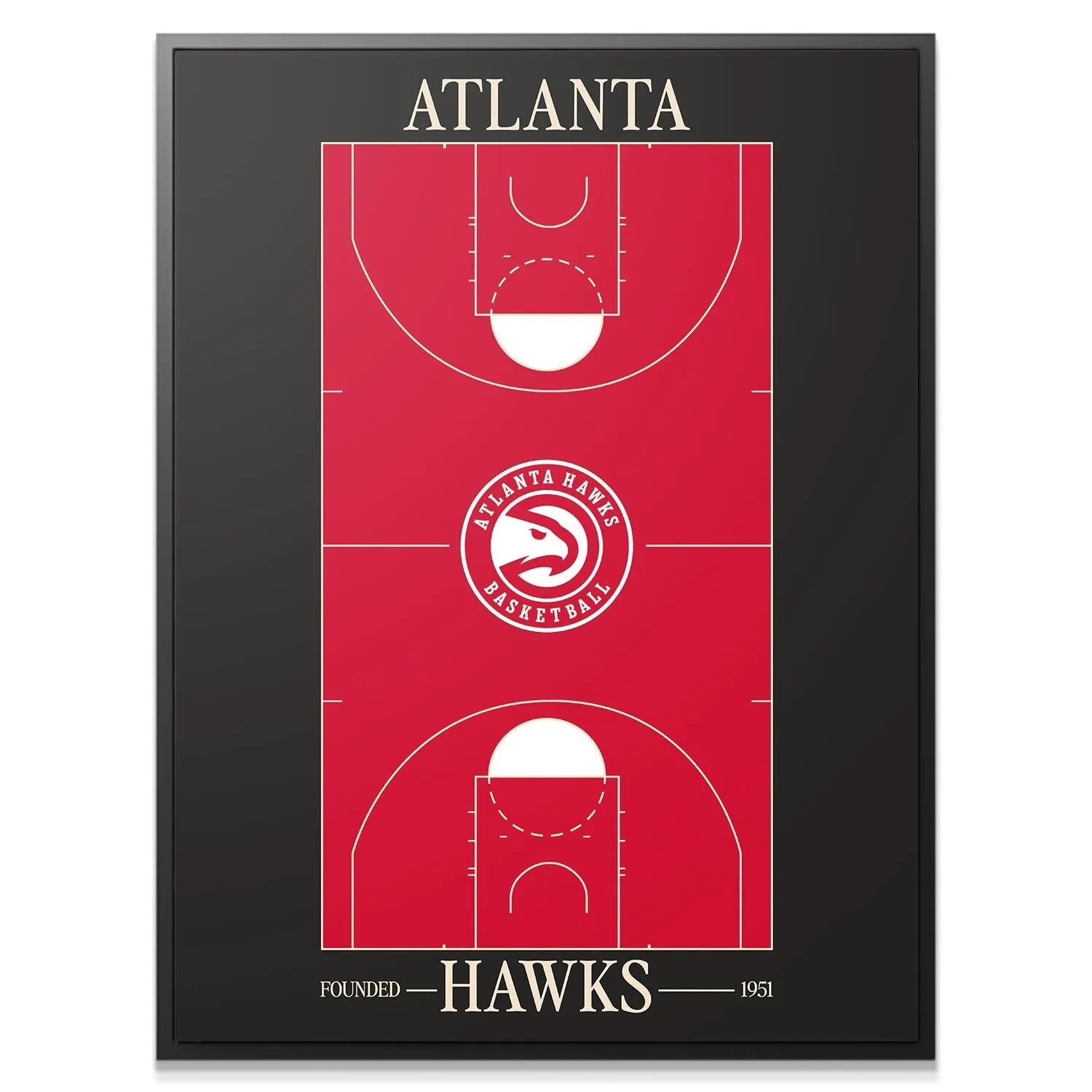 Close-up detail of the mid-court Atlanta Hawks logo on the Top Court Design - Hawks poster.