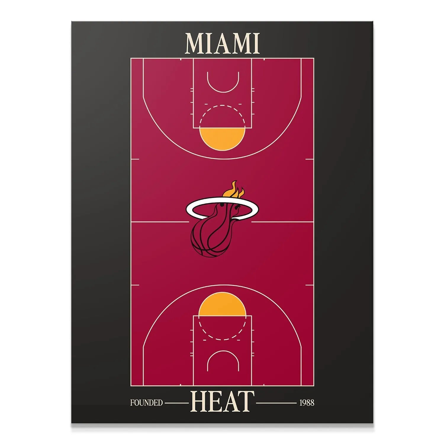 Full overhead view of the Top Court Design - Heat minimalist basketball court poster.