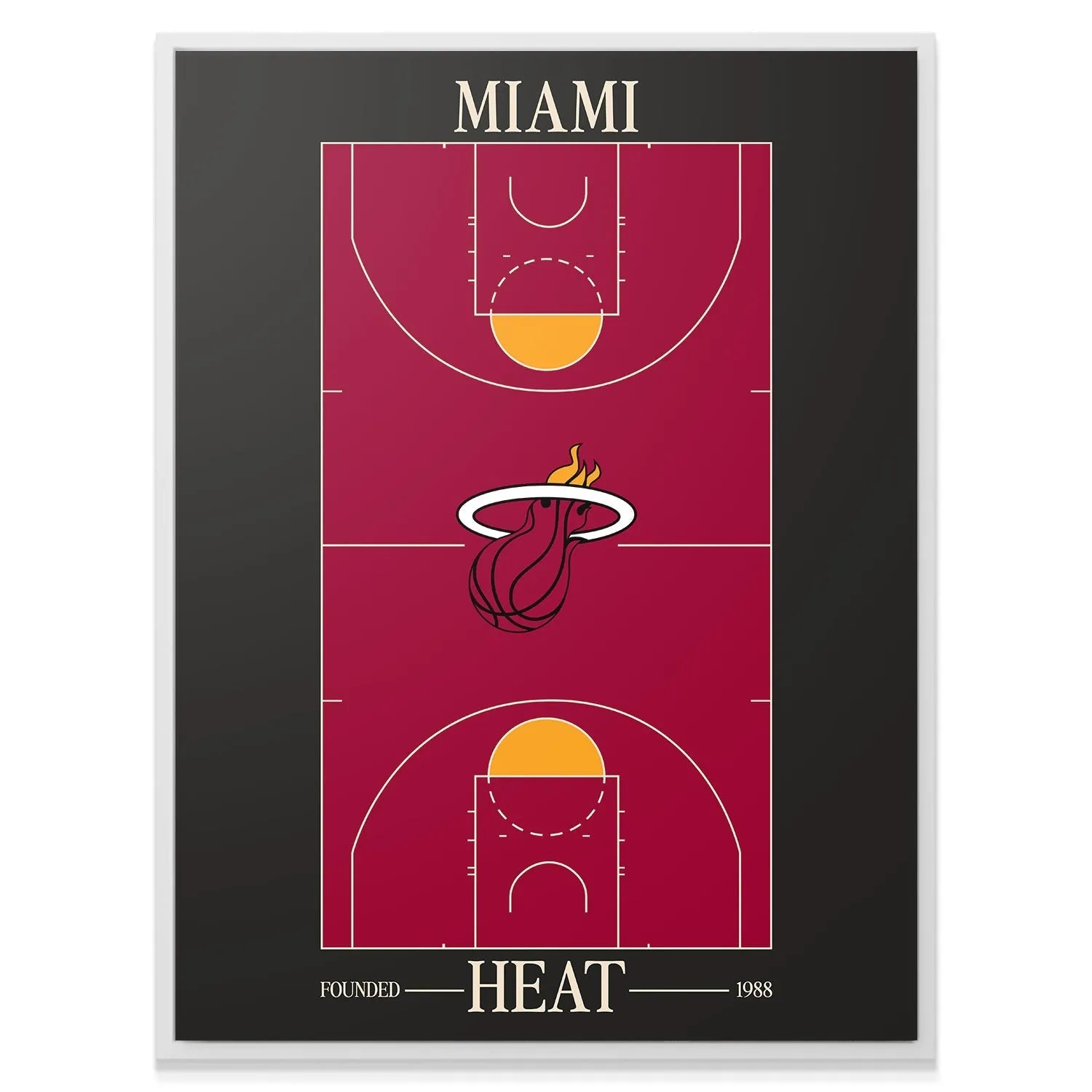 Textured view of the maroon and orange color palette in the Top Court Design - Heat print.