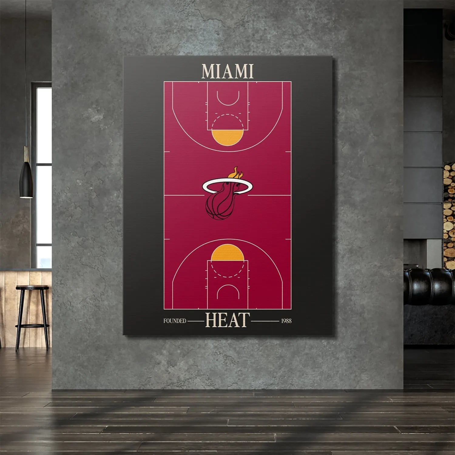 Corner shot showing the 'MIAMI' text and the court lines on the Top Court Design - Heat print.