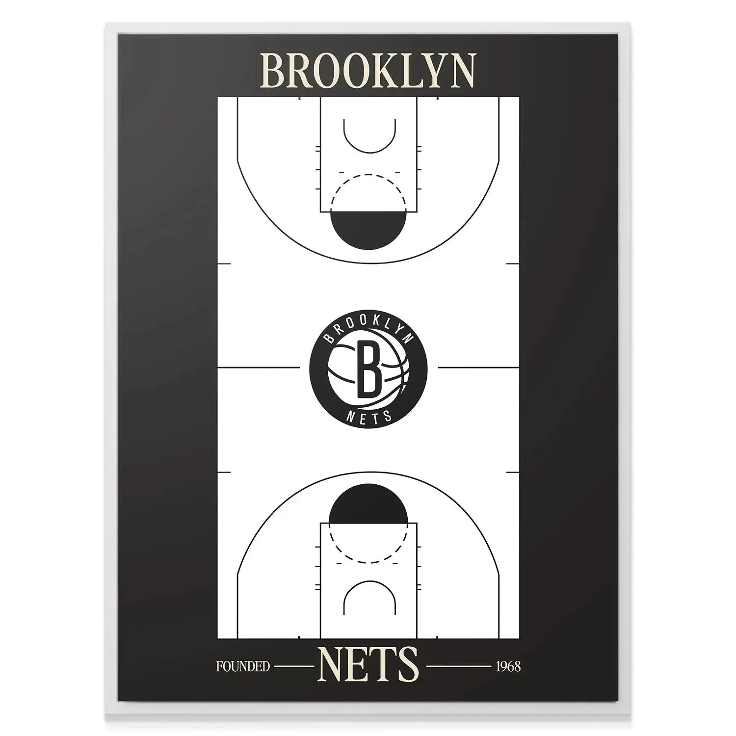 Detailed texture analysis of the canvas print showcasing the crisp black and white contrast of 'Top Court Design - Nets'.