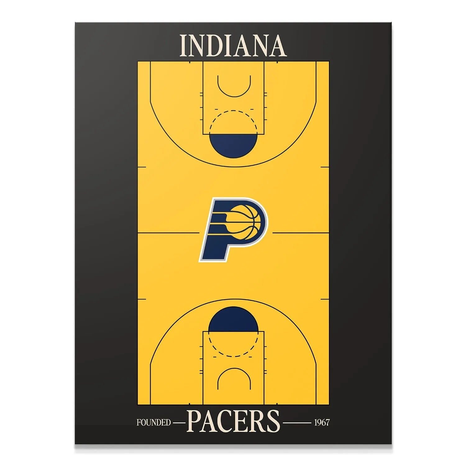 Full overhead view of the Top Court Design - Pacers basketball arena print, featuring a clean black border.