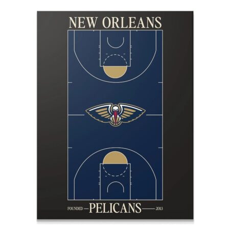 Full frontal view of the detailed Top Court Design - Pelicans print on a dark background.