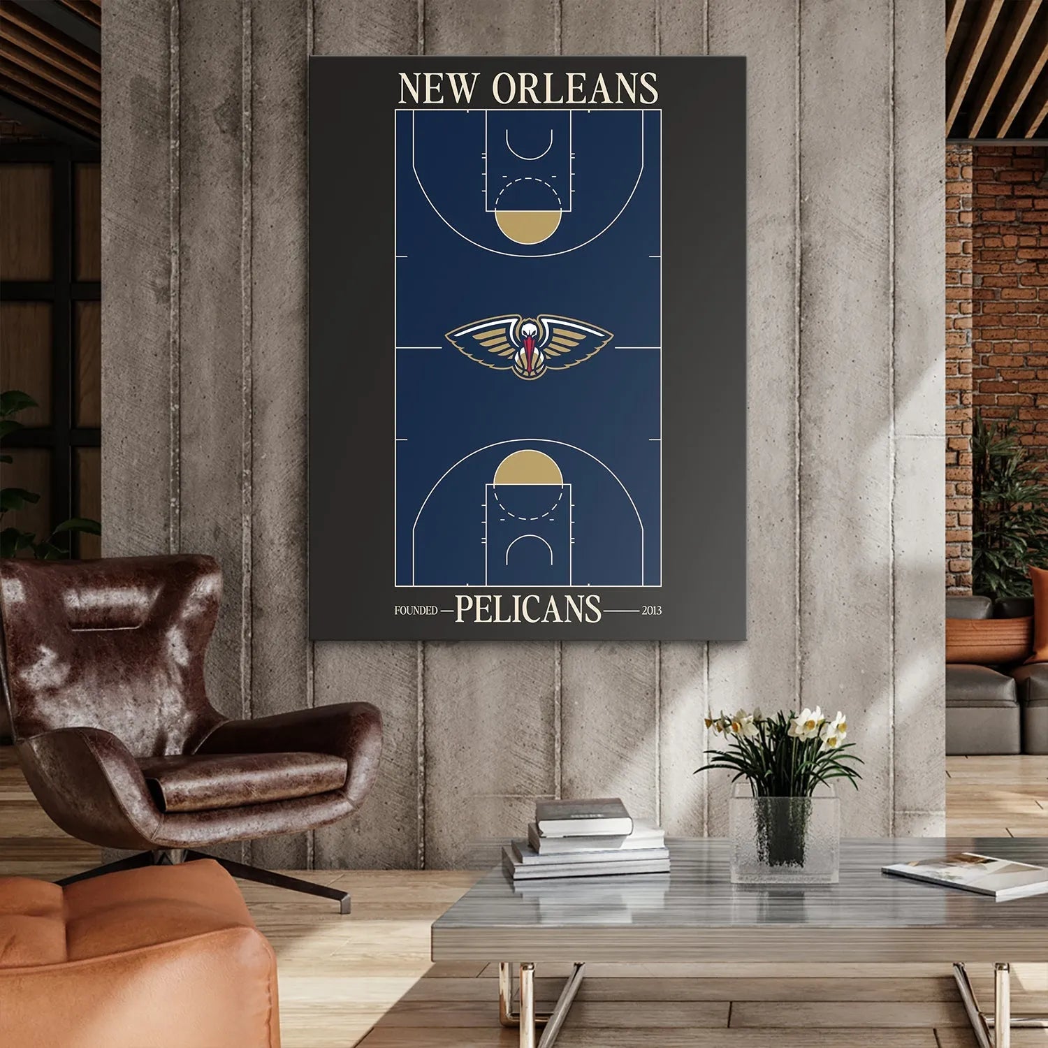 Texture simulation of the matte finish on the New Orleans inspired Top Court Design - Pelicans artwork.