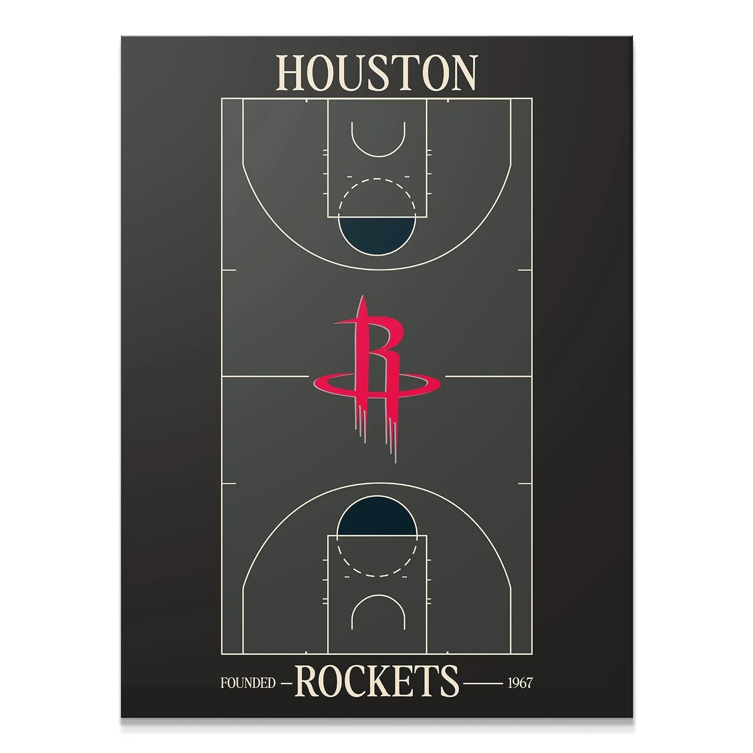 Full view of the 'Top Court Design - Rockets' minimalist basketball court poster art.