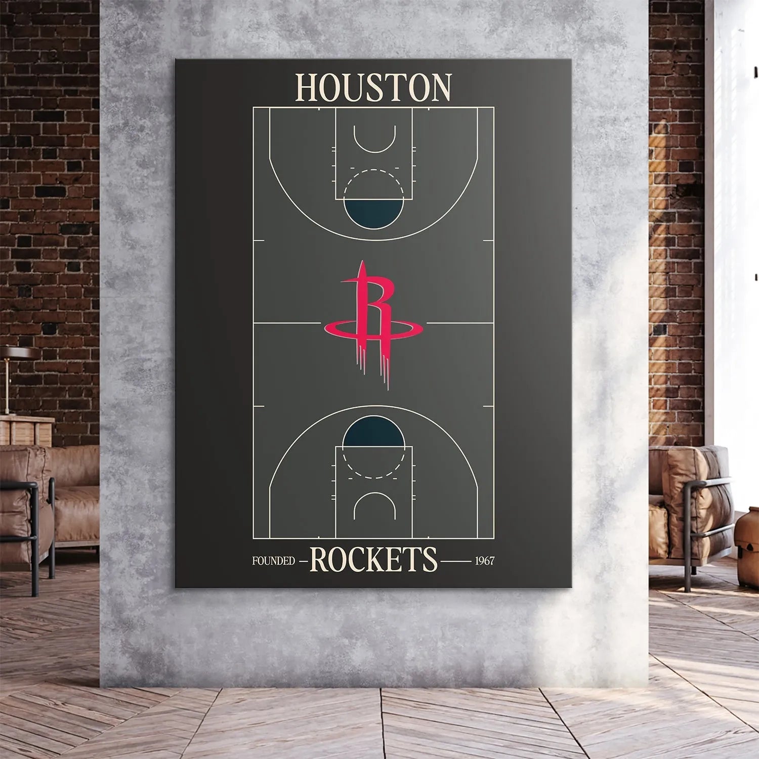 Detailed view of the free-throw line and paint area within the schematic of the 'Top Court Design - Rockets'.
