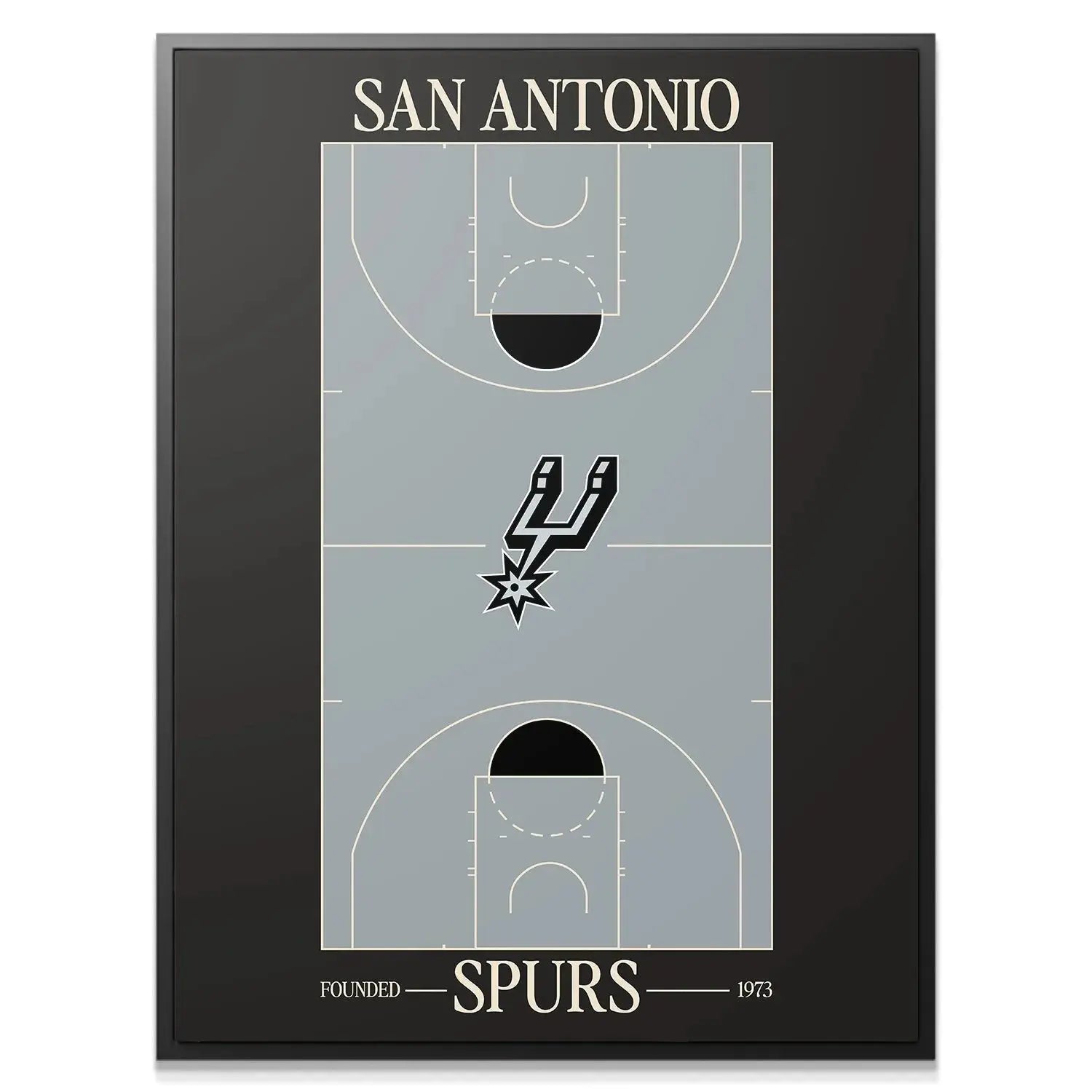 Close-up view of the center court logo detail in the Top Court Design - Spurs print.