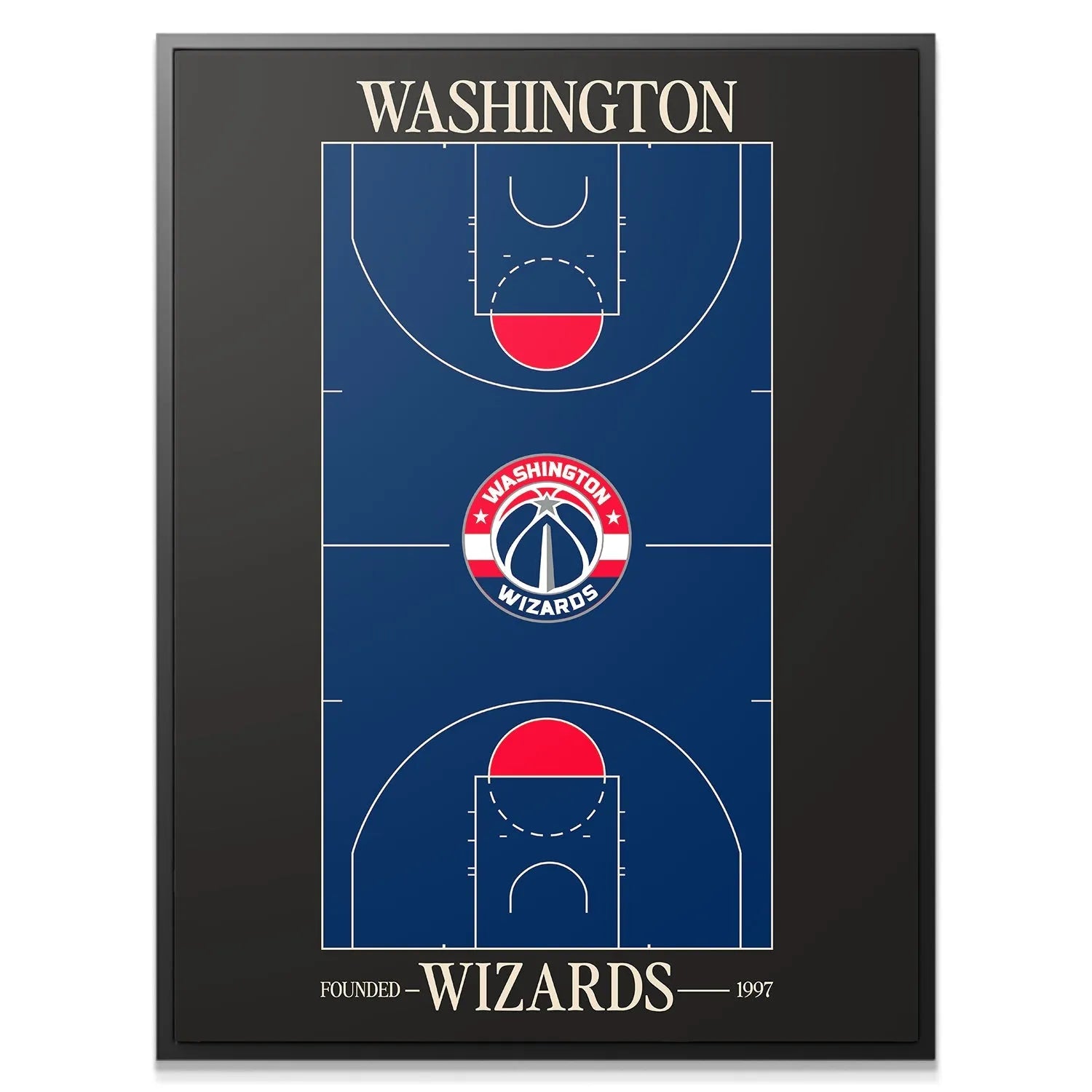 Close-up on the central Washington Wizards logo detail in the Top Court Design - Wizards print.