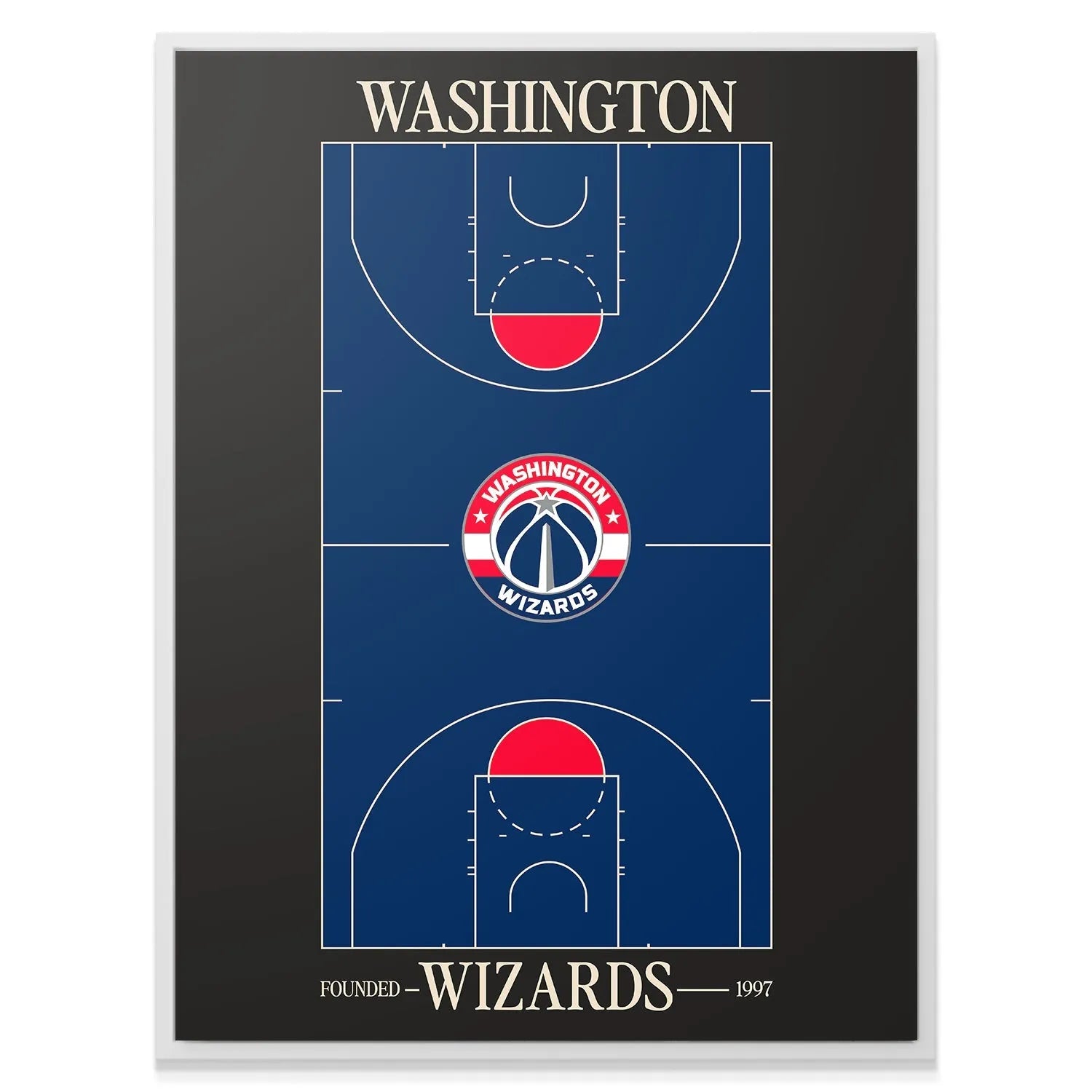 Detailed perspective of the free-throw lane area of the Top Court Design - Wizards artwork.