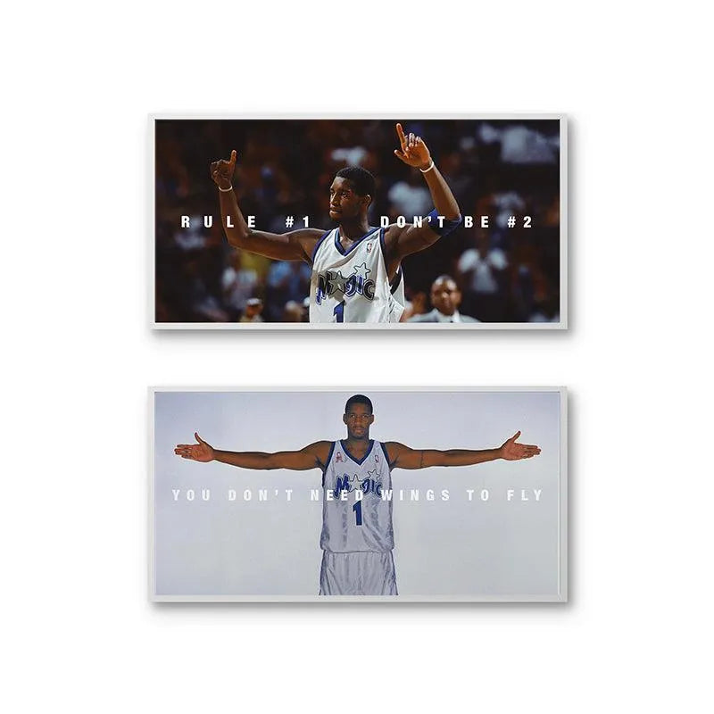 Wide shot featuring Tracy McGrady with arms outstretched, highlighting the "WINGS TO FLY" quote in the lower piece of the Tracy McGrady - Set.