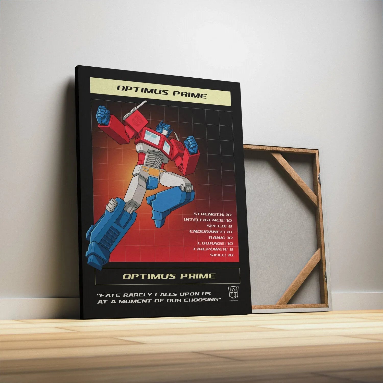 Mid-shot emphasizing the iconic red and blue coloration of Optimus Prime in the 'Transformers - Fate' illustration.