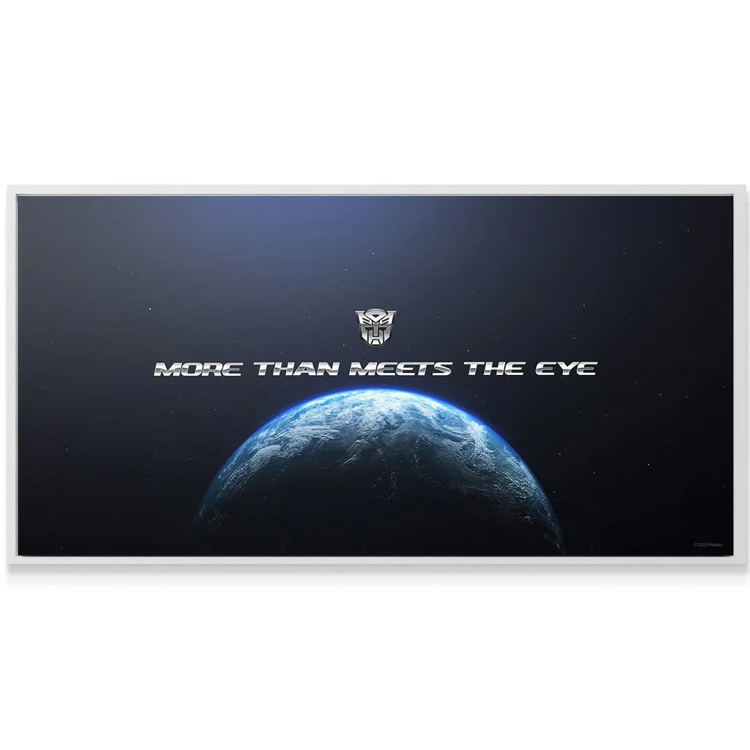Texture representation of the starry cosmic background surrounding the 'Transformers - More Than Meets The Eye' promotional text.