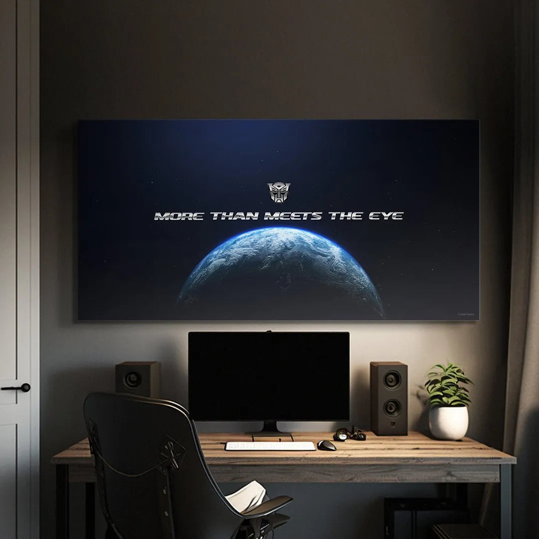 Vertical perspective showing the illuminated upper atmosphere in the 'Transformers - More Than Meets The Eye' artwork.