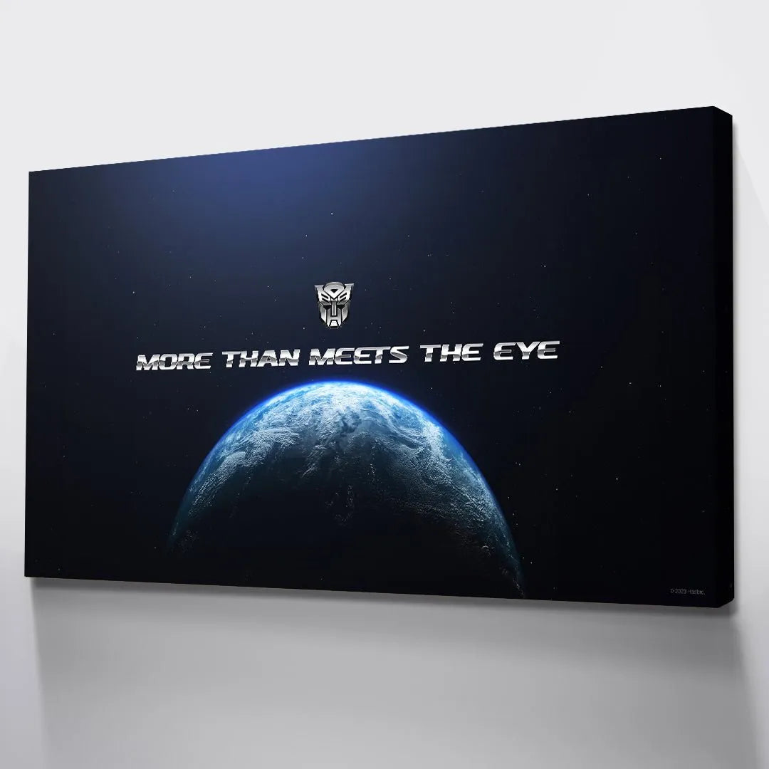 Studio representation of the G1 core phrase print, 'Transformers - More Than Meets The Eye', ready for mounting.
