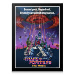 Full theatrical poster art for Transformers - The Movie, showcasing the Autobots fighting under a gigantic red dreadnought.