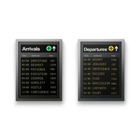 Conceptual two-panel airport screen display Travel Set on a white background.