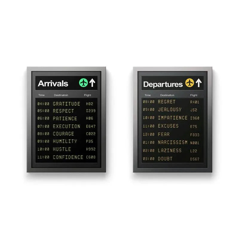 Conceptual two-panel airport screen display Travel Set on a white background.