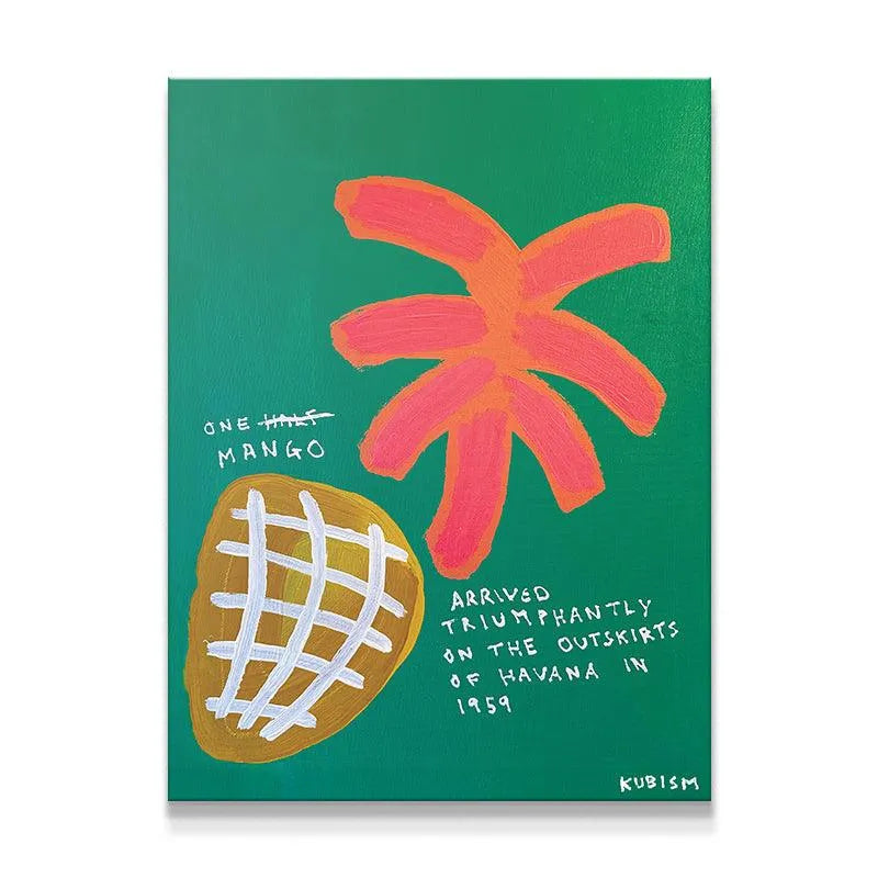 Full view of the 'Triumphant' original painting featuring green, orange, and yellow abstract shapes.