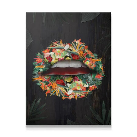 Close-up detail of the floral texture surrounding the Tropical Lips design.