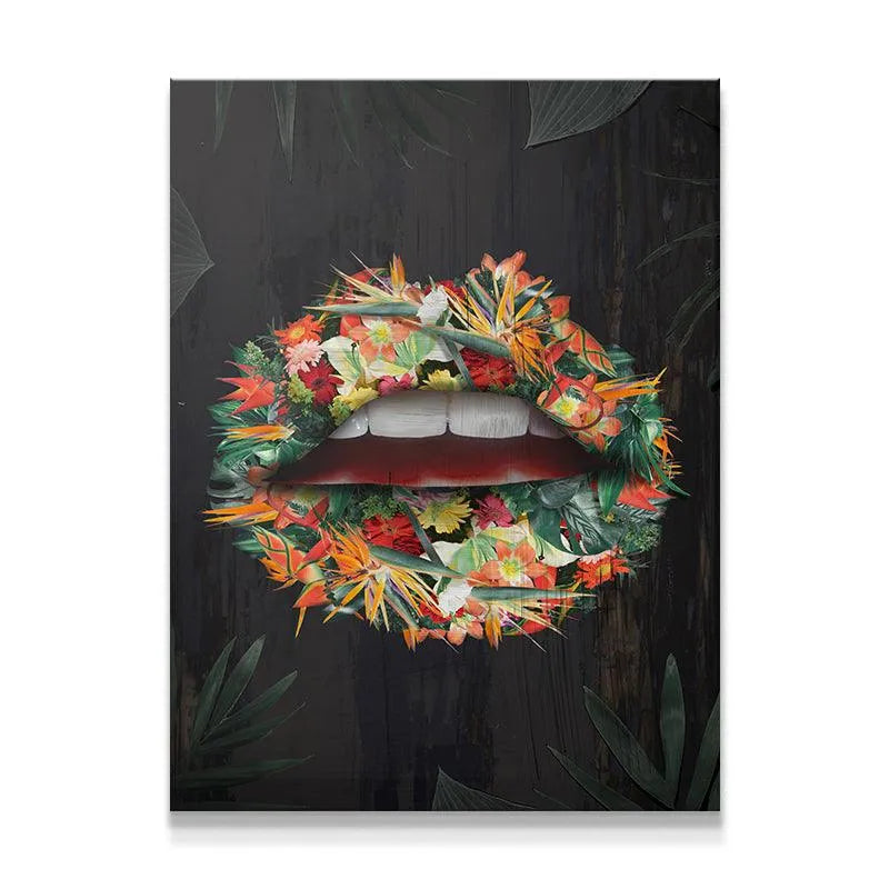 Close-up detail of the floral texture surrounding the Tropical Lips design.