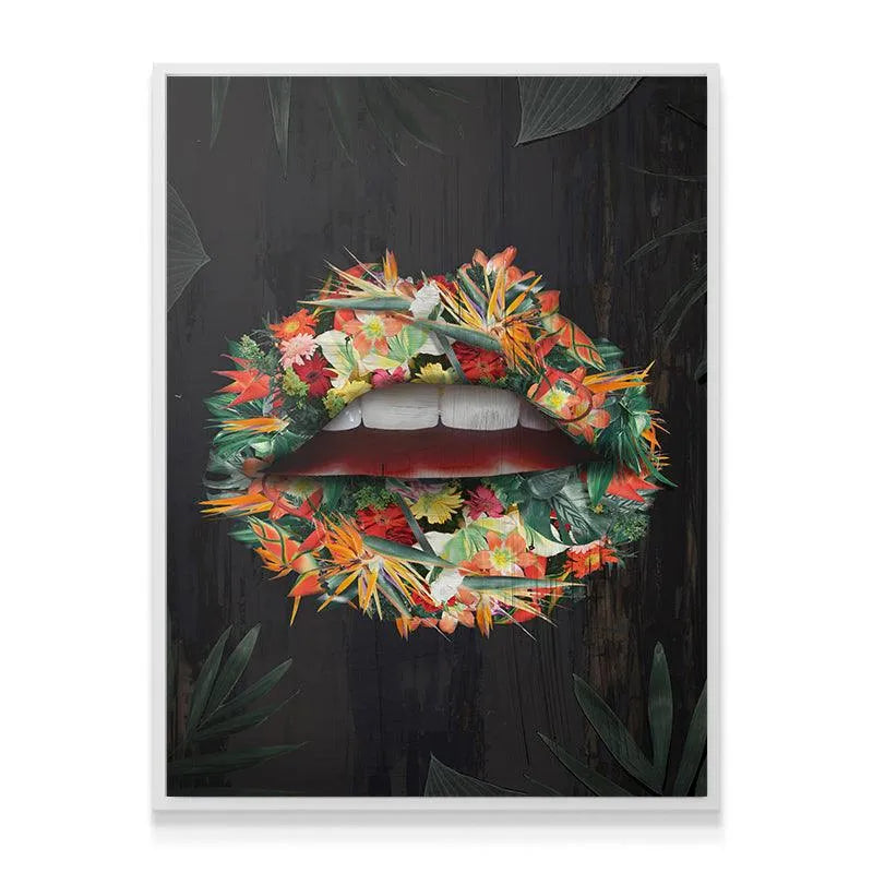 Side profile angle showcasing the depth and saturation of the Tropical Lips print colors.