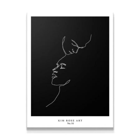 Full overhead view of the framed abstract print Two Hearts - Black.