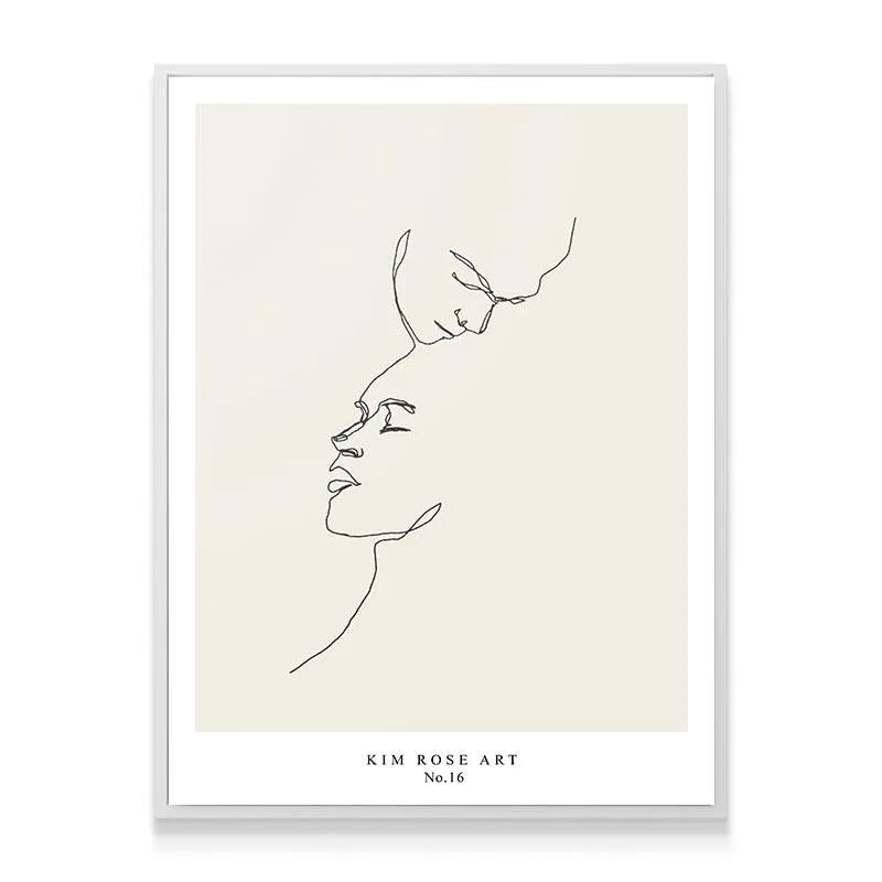 Detail shot of the continuous line technique used in the 'Two Hearts - White' intimate portrait.