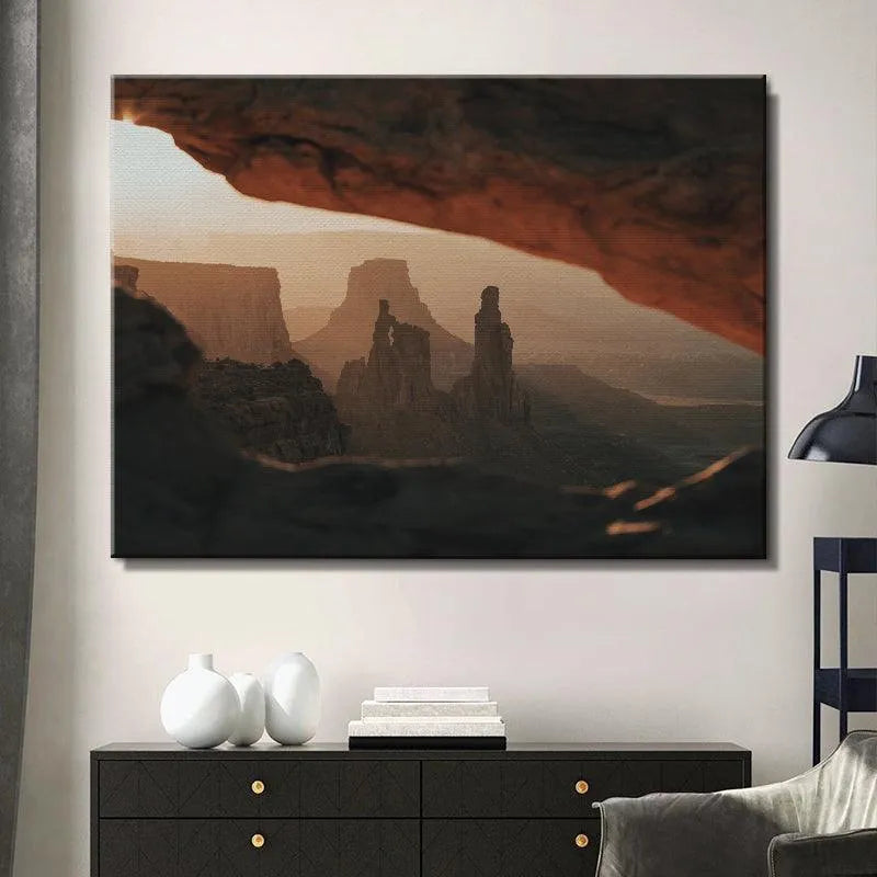 Detail shot of the ethereal golden haze spreading across the far horizon, captured Under the Glow.
