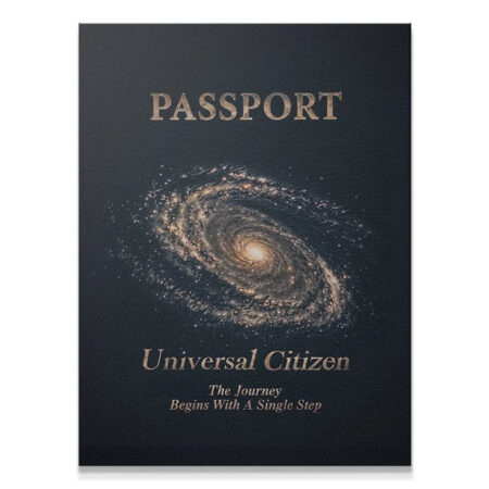 Full view of the 'Universal Citizen' passport art print featuring the prominent spiral galaxy.
