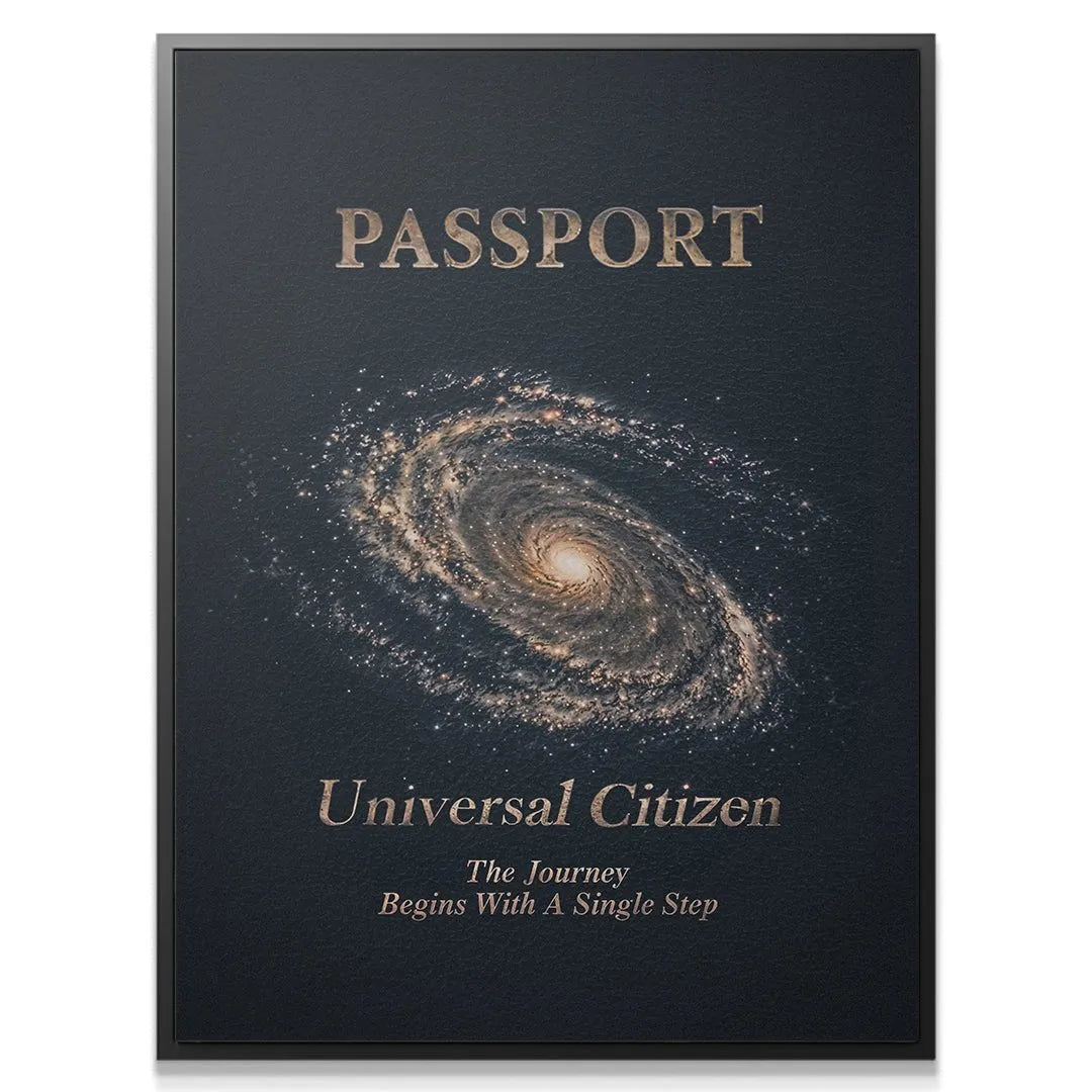 Close-up texture of the dark, leather-like background detail on the 'Universal Citizen' canvas.