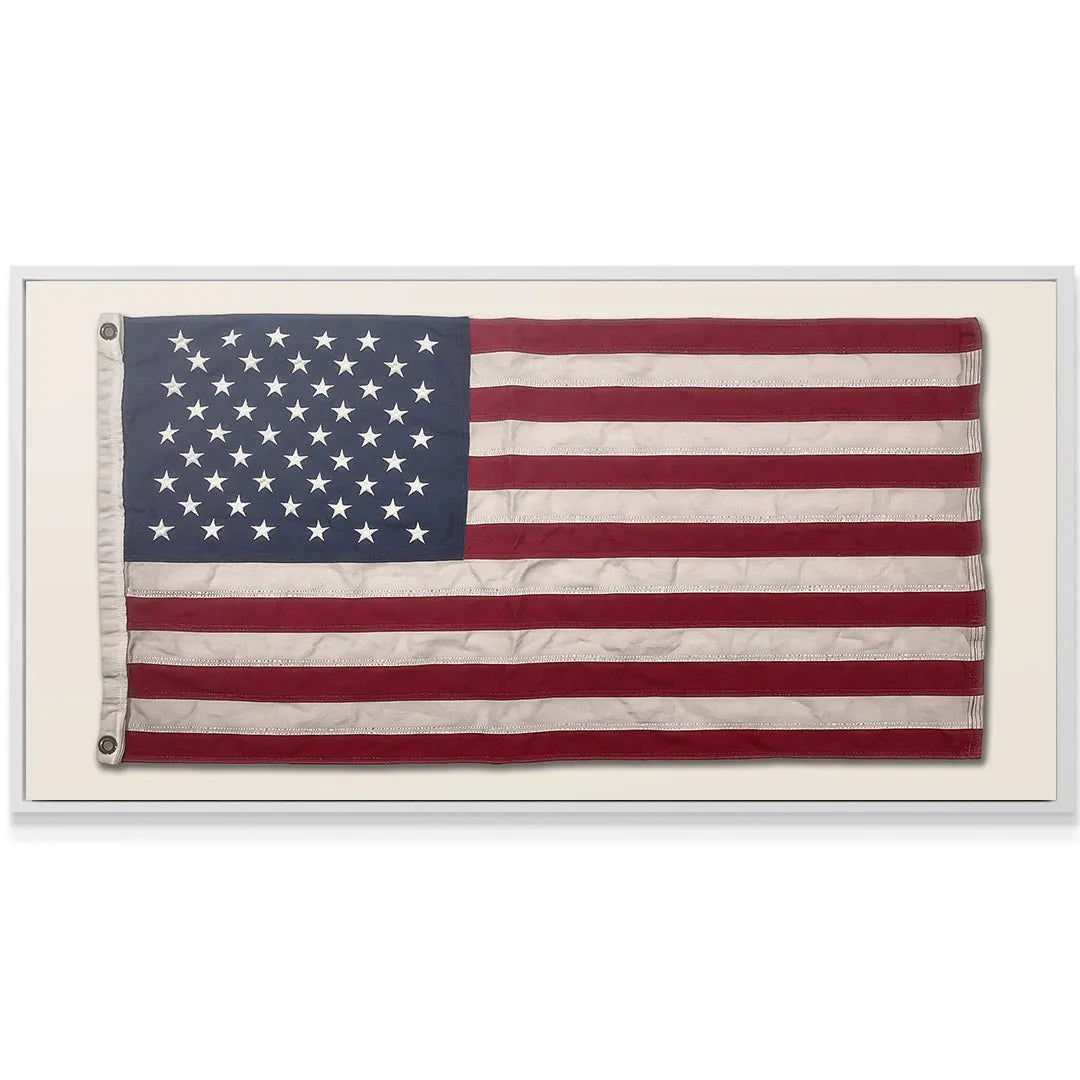 Detailed look at the metal grommets securing the hoist side of the historical USA Flag.