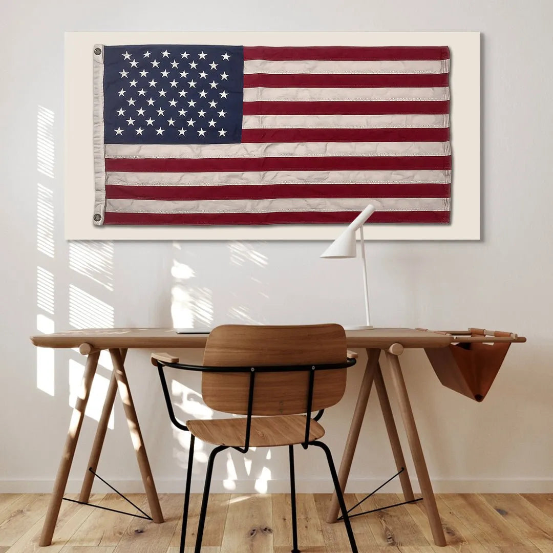 Vintage aesthetic view emphasizing the slightly distressed red and white stripes on the USA Flag.