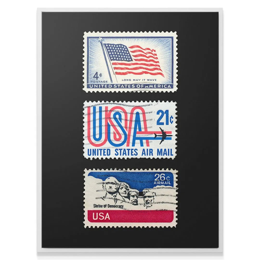 Texture detail of the perforated edges visible on the collectible USA Postage Stamps paper.