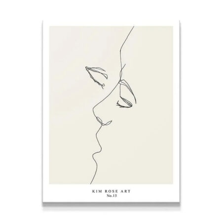 Close-up of the delicate line work focusing on the profiles in the Útimo Beso - White abstract print.