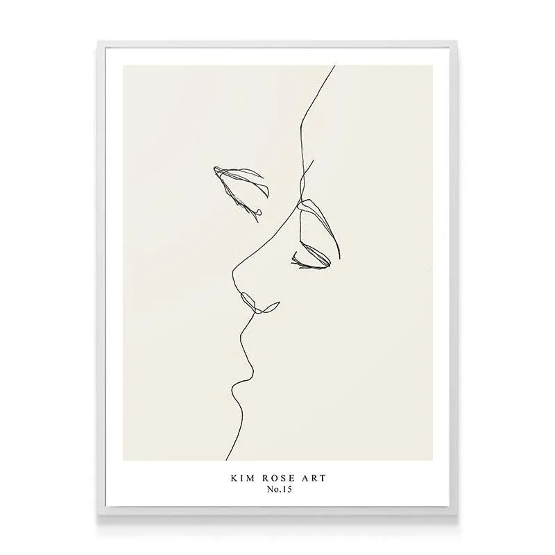 Side profile showing the flowing contour lines of the two faces in Útimo Beso - White, emphasizing connection.