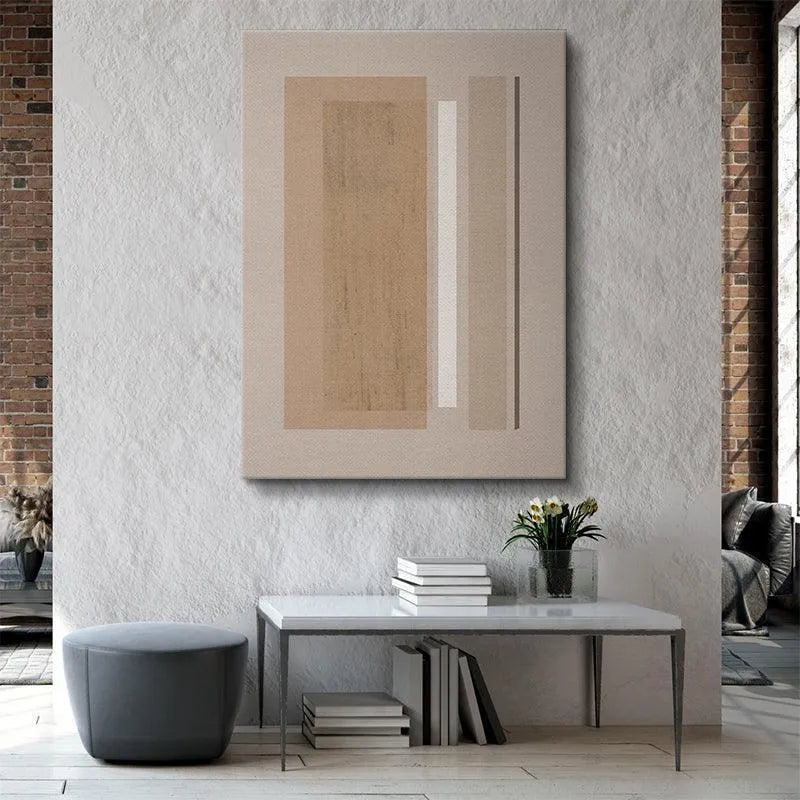 Corner view highlighting the canvas texture and muted beige border of 'Velvet Beige' art.