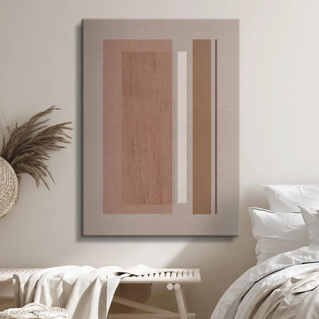 Room view perspective of the artwork, showing how Velvet Pink complements warm neutral furnishings.