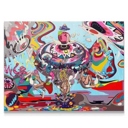 Venus art showing a wide view of the vibrant pop surrealism painting with intense neon colors.