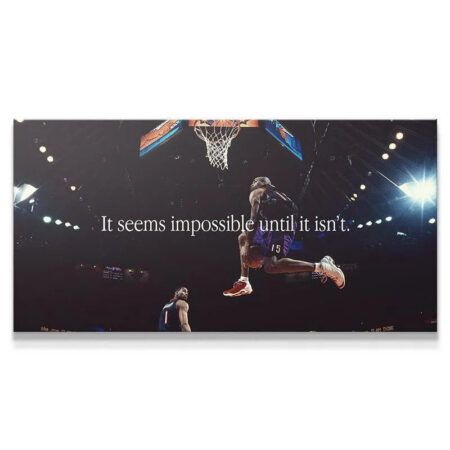 Wide shot of Vince Carter - Impossible dunk art capturing the entire arena lighting and court view.