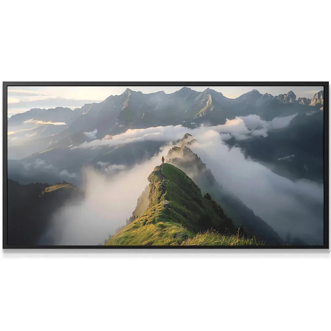 Canvas print corner detail showing the sharp contrast between cloud and rock defining Your Future path.