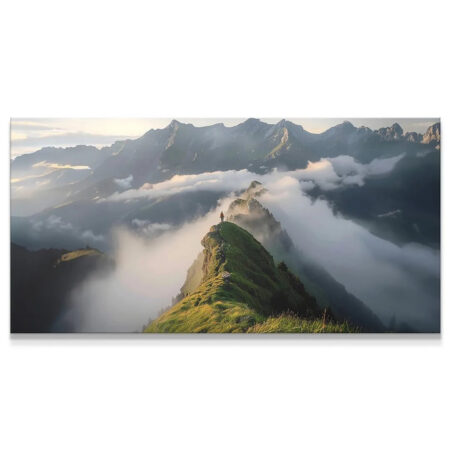 Wide panorama of foggy alpine ridge at dawn, symbolizing 'Your Future (No Quote)'.