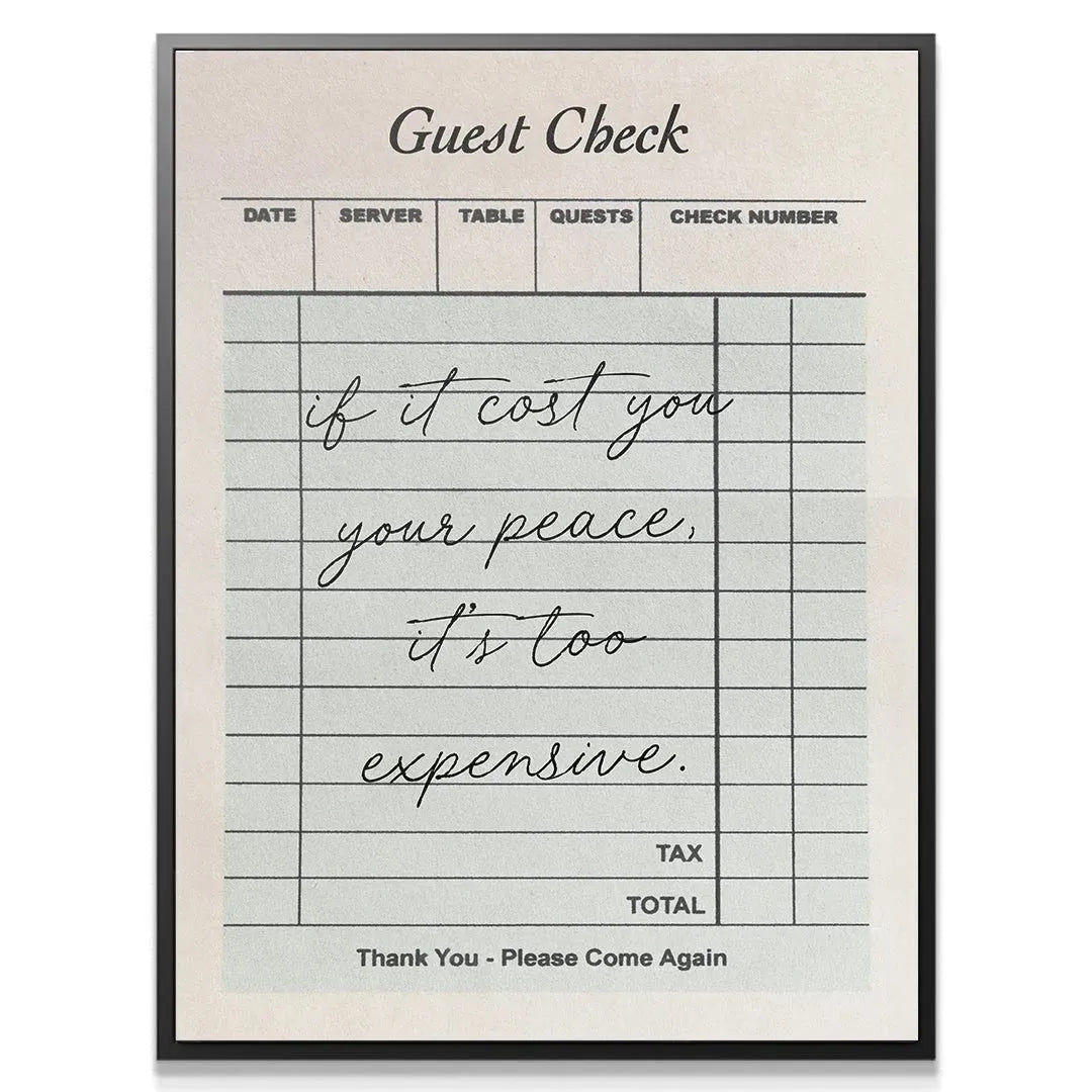 Close-up detail shot of the cursive handwriting script emphasizing Your Peace on the vintage receipt.
